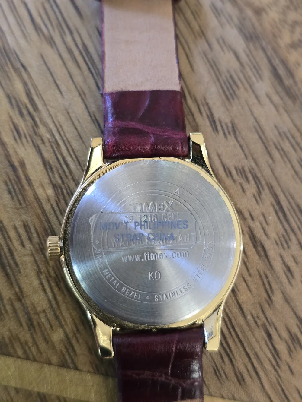 Timex Women's Gold Case Watch with Burgundy Leather Strap